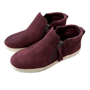 GB Gianni Bini Ground Break Double Zipper Maroon Wine Leather Sneakers Size 6